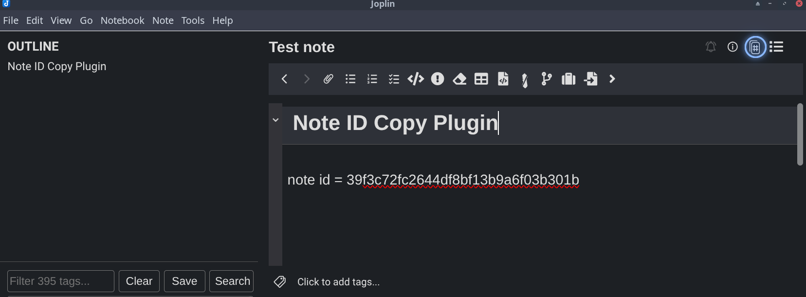 The Copy note ID button in the note toolbar