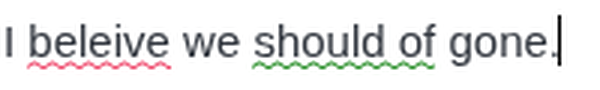 Close-up of the per-kind coloured squiggly underlines: a red spelling underline and a green word-choice underline
