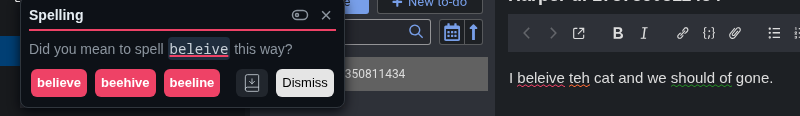 The suggestion card in Joplin's dark theme
