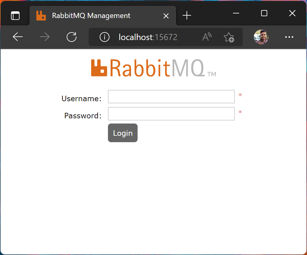 RabbitMQ Login page