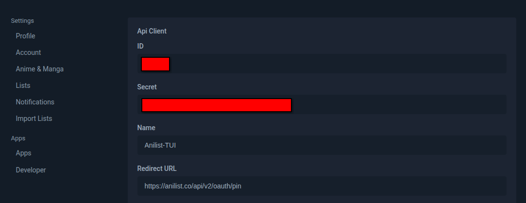 AniList Client Details