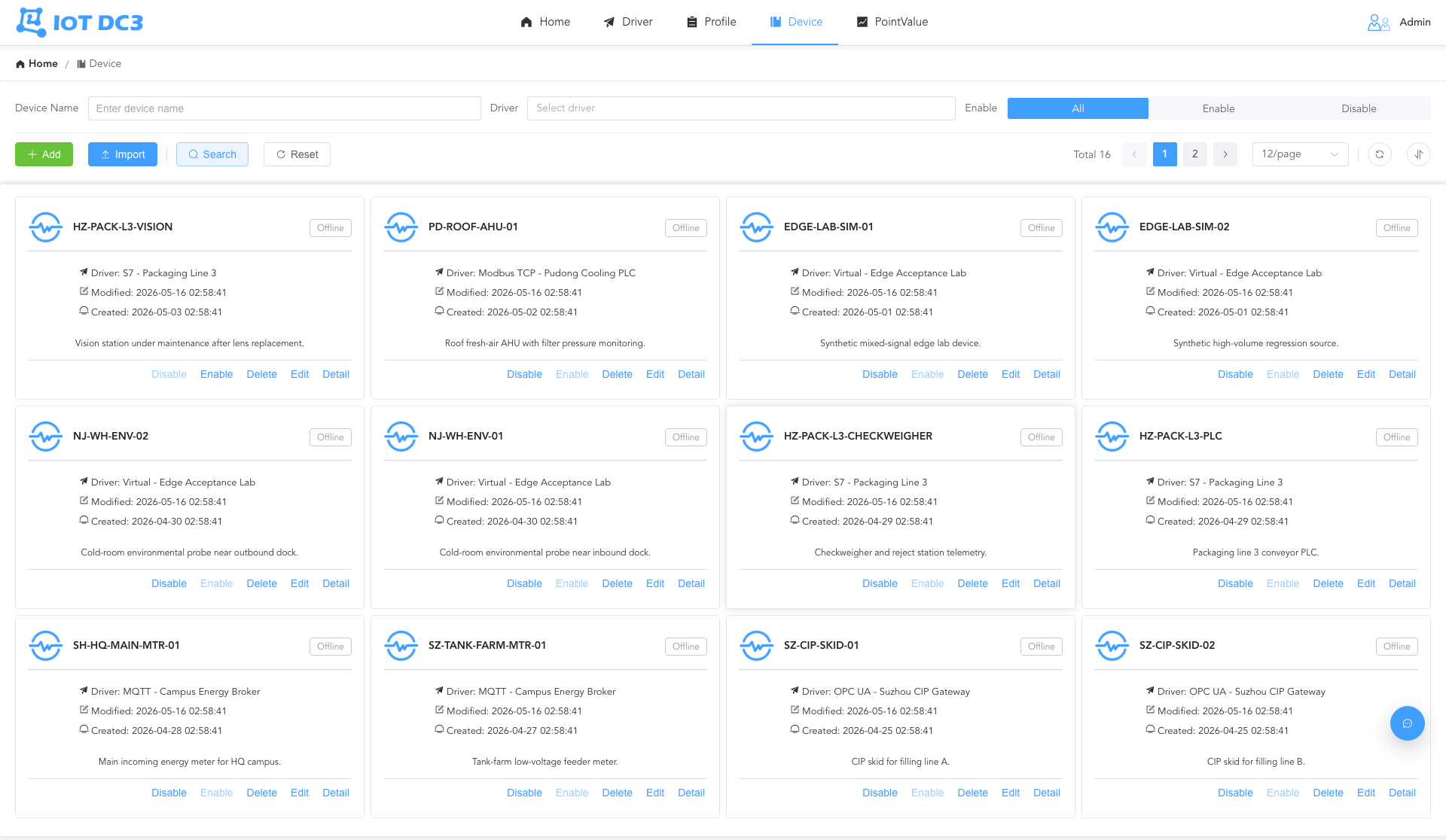 Device management page