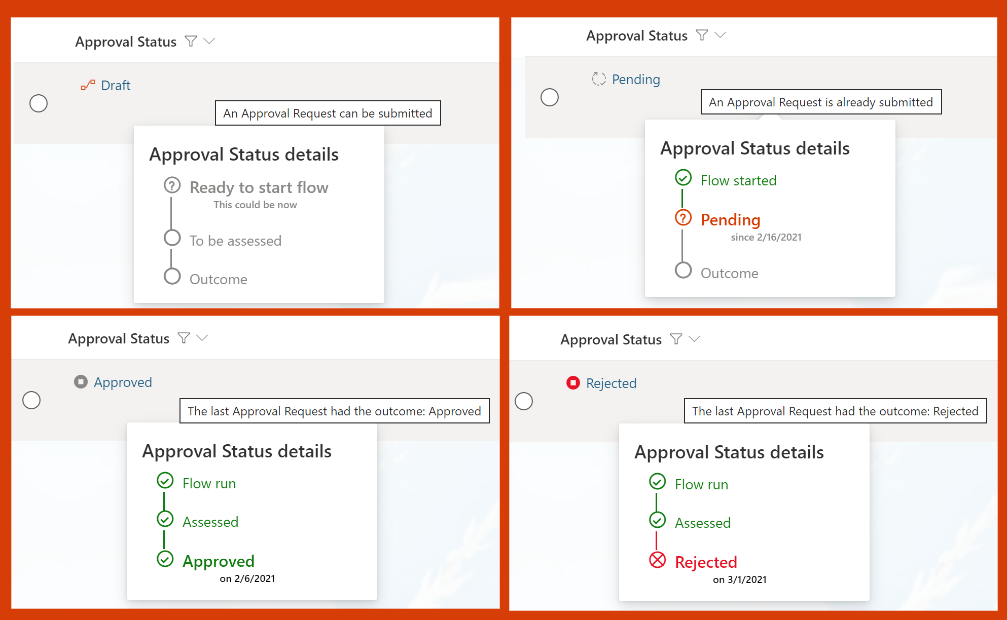 Approval Status Hover Card preview