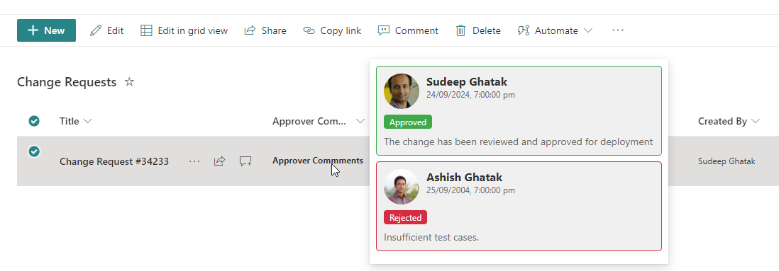 Custom Approver Hover Card preview