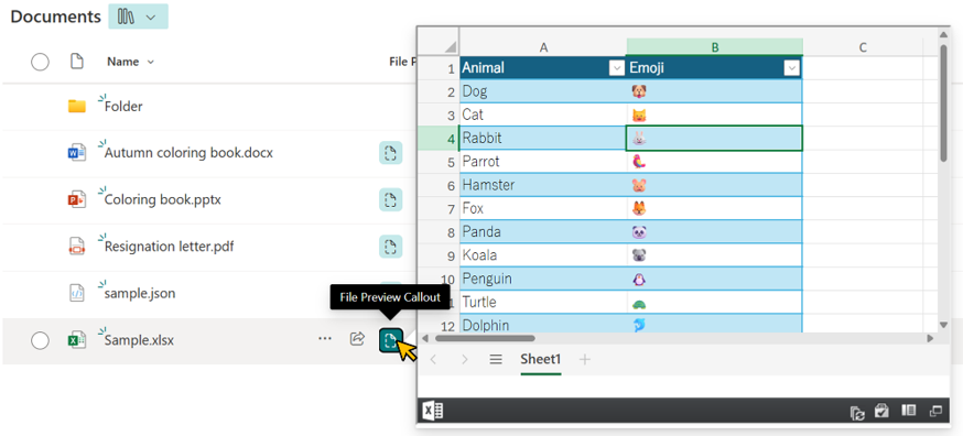 File Preview Callout with the embed Action preview
