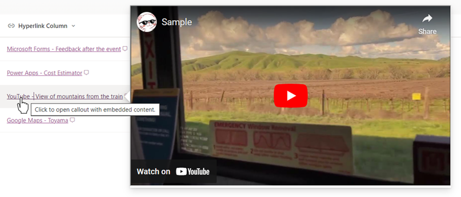 Displaying embedded content using the embed action preview