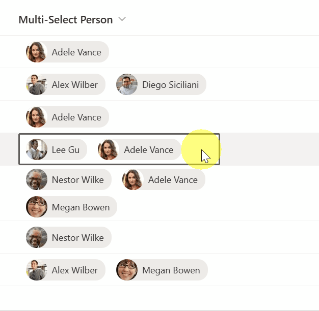 Multi-Person inline edit pill preview