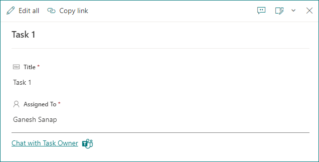Microsoft Teams chat with Task owner preview
