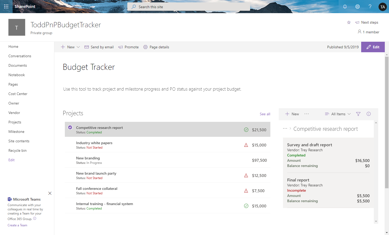 Budget Tracker Sample preview