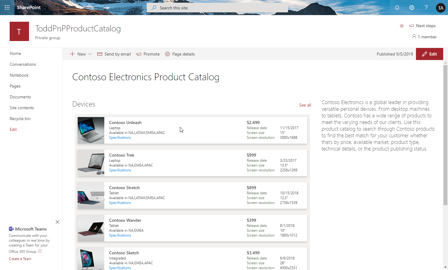 Product Catalog preview
