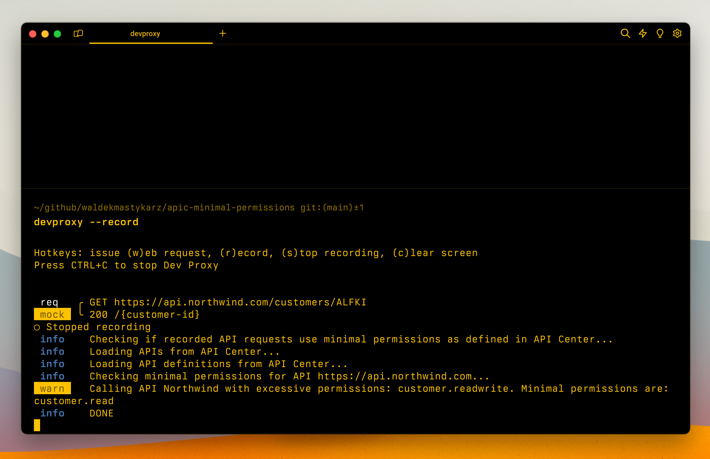 OpenAPI spec generated by Dev Proxy opened in Visual Studio Code