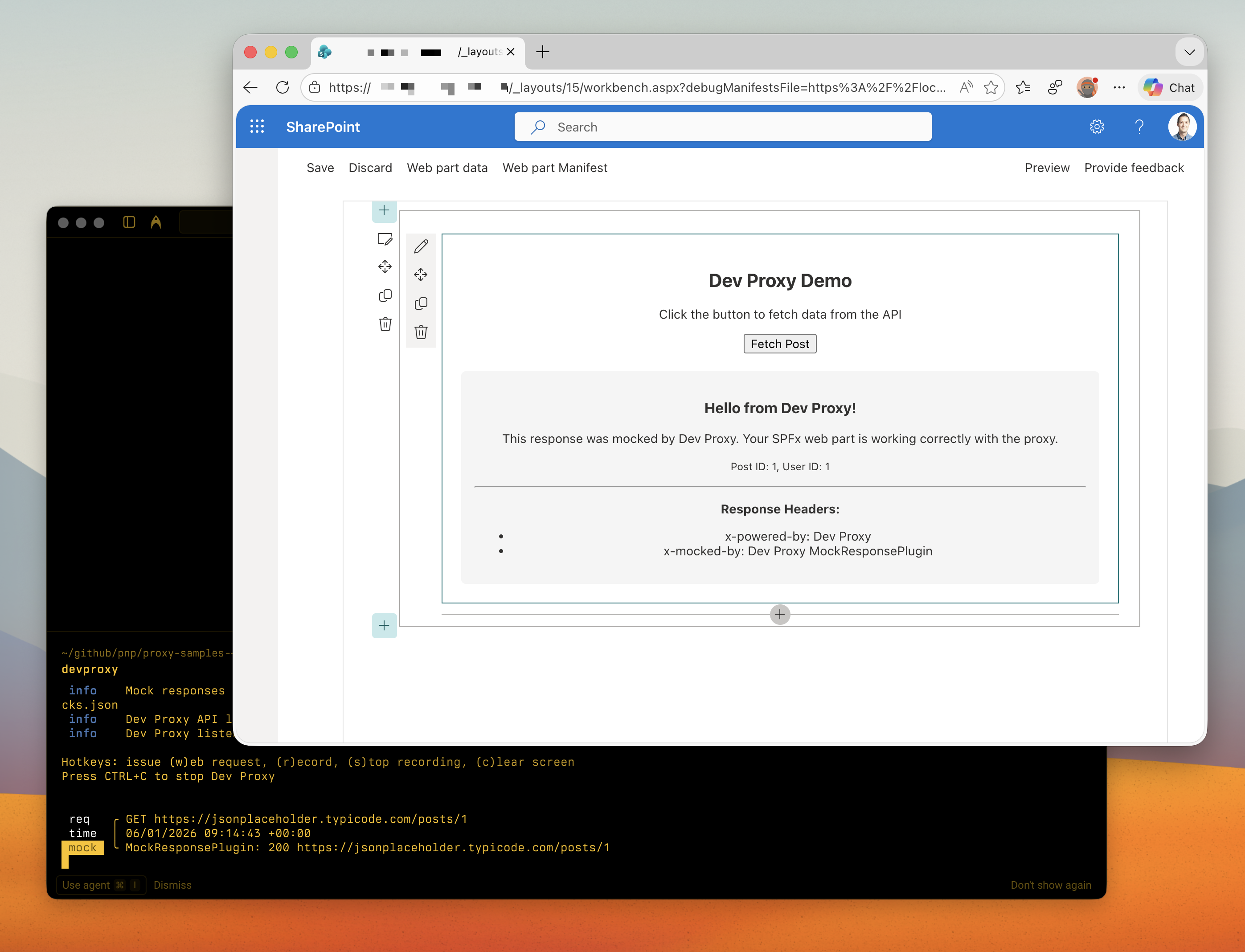 Dev Proxy mocking an API request in SPFx web part