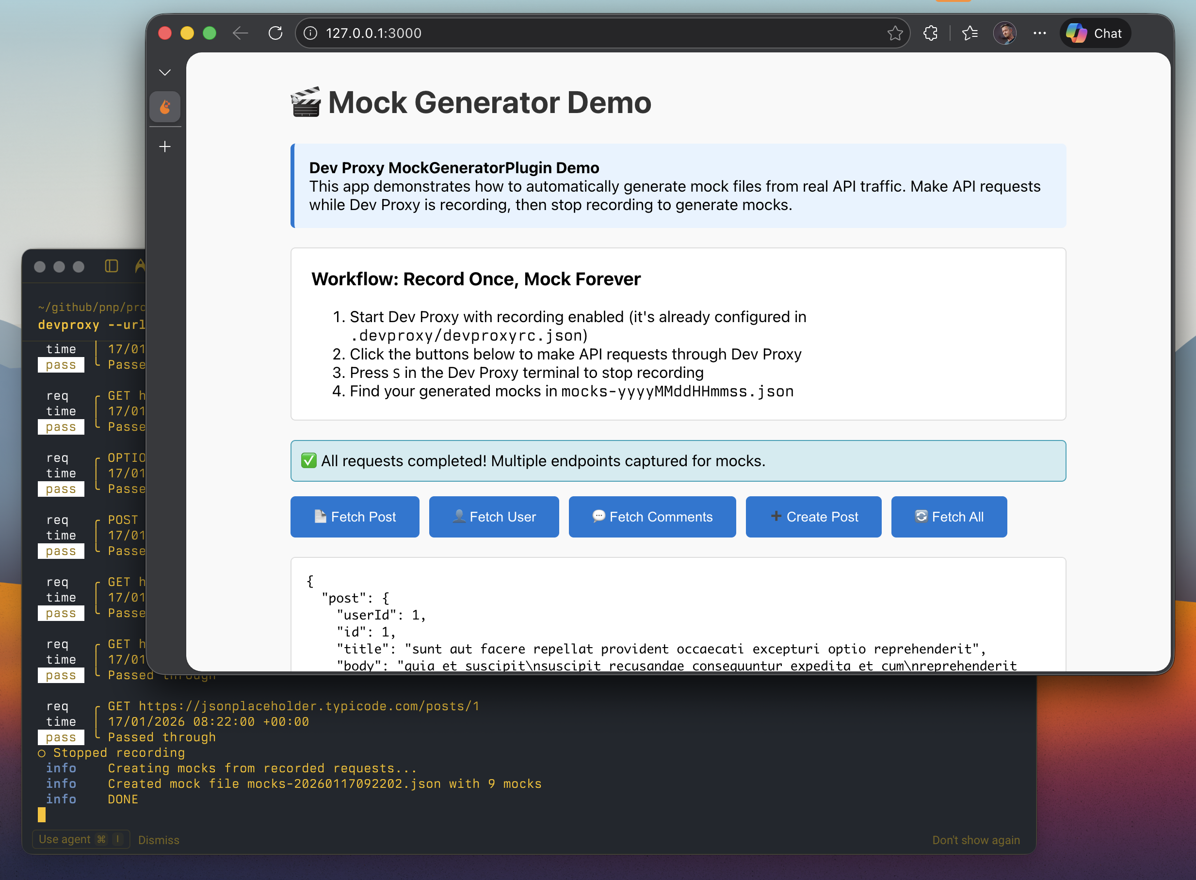 Dev Proxy generating mock files from intercepted API requests
