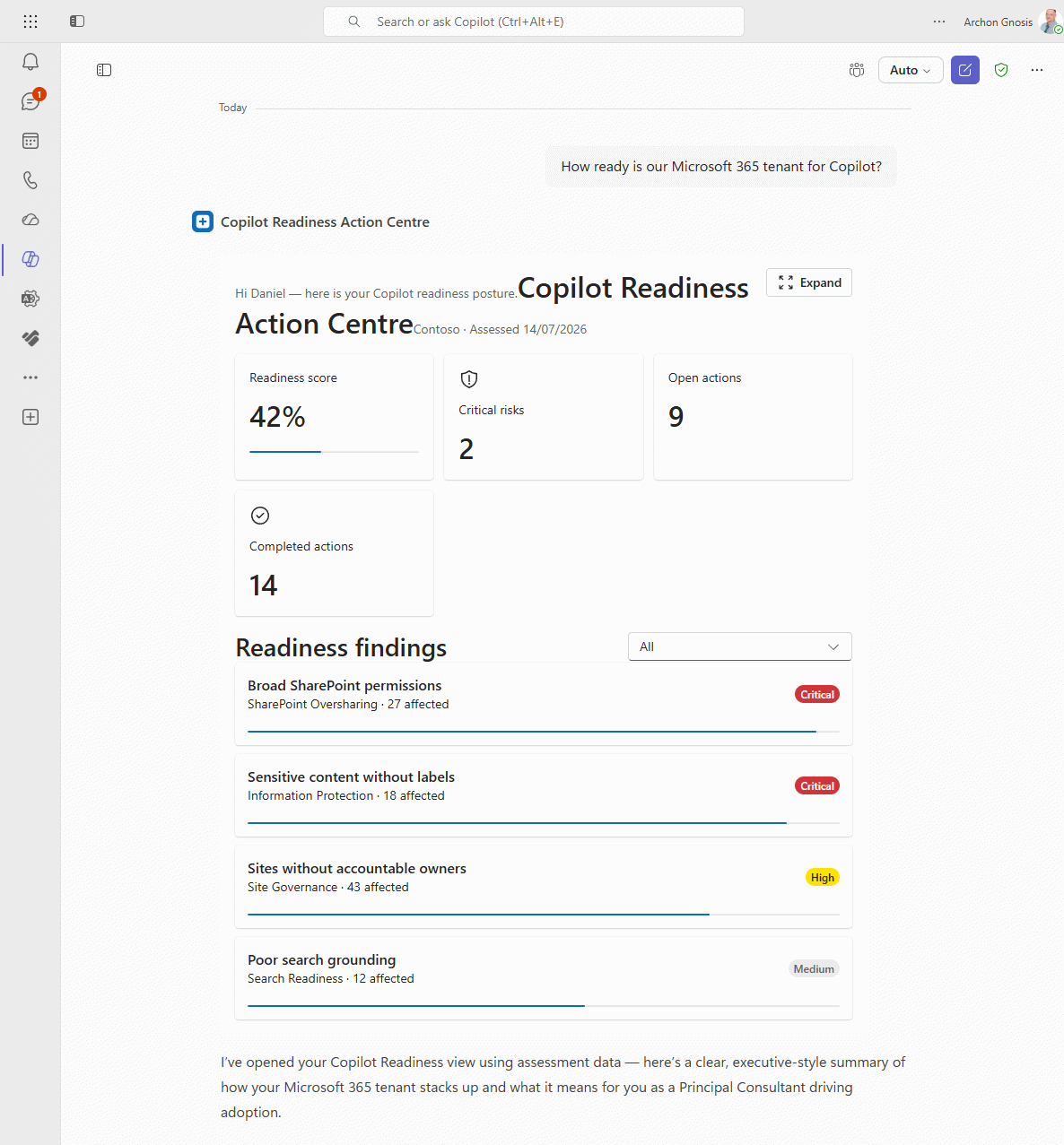 Copilot Readiness Action Centre preview
