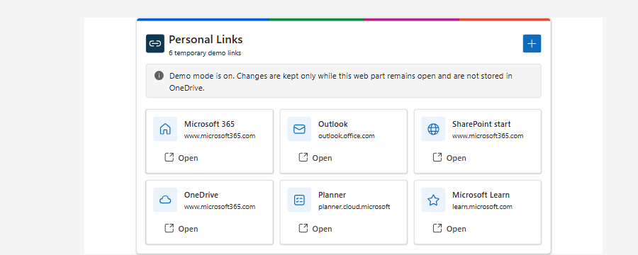 Compact Personal Links experience with temporary demonstration data