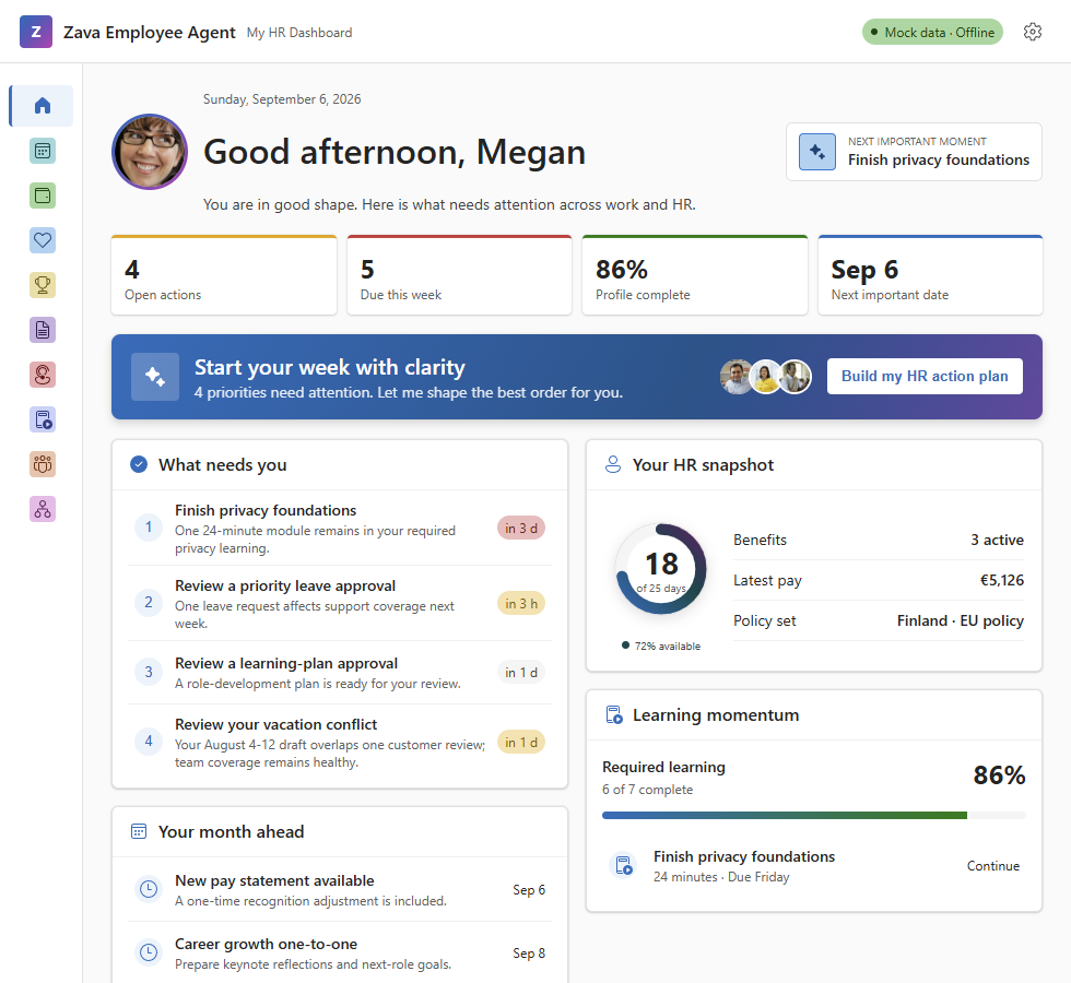 Full-screen employee Home dashboard