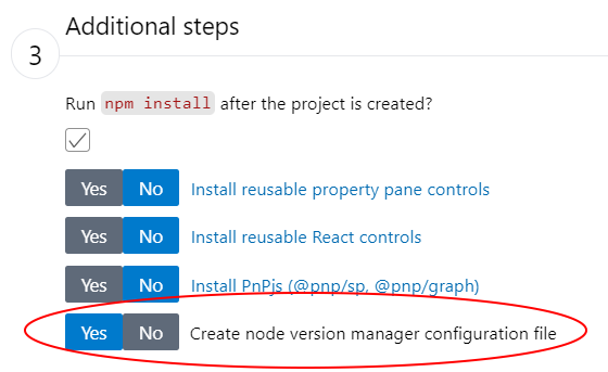 Additional dependency step node version