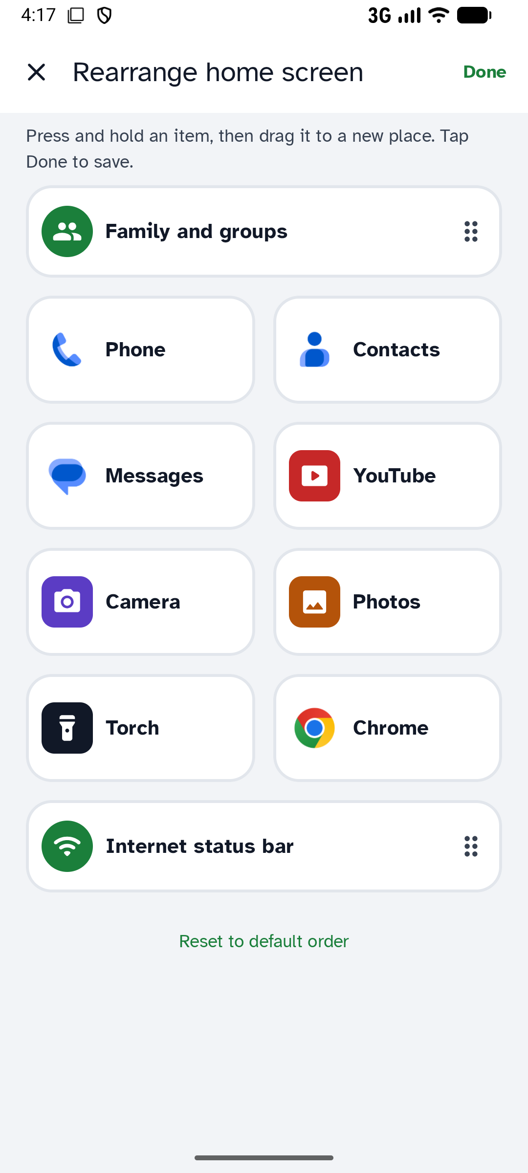Rearrange home screen