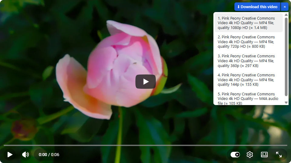 YouTube quality list
