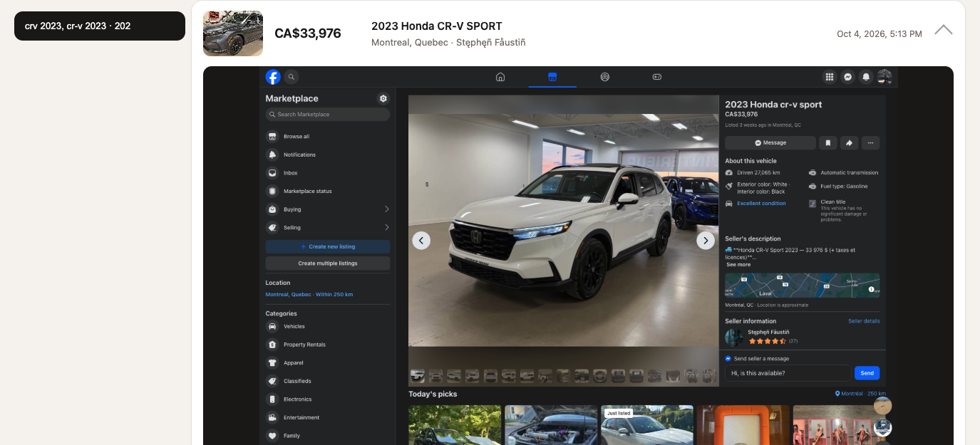 Open listing with the Marketplace page snapshot