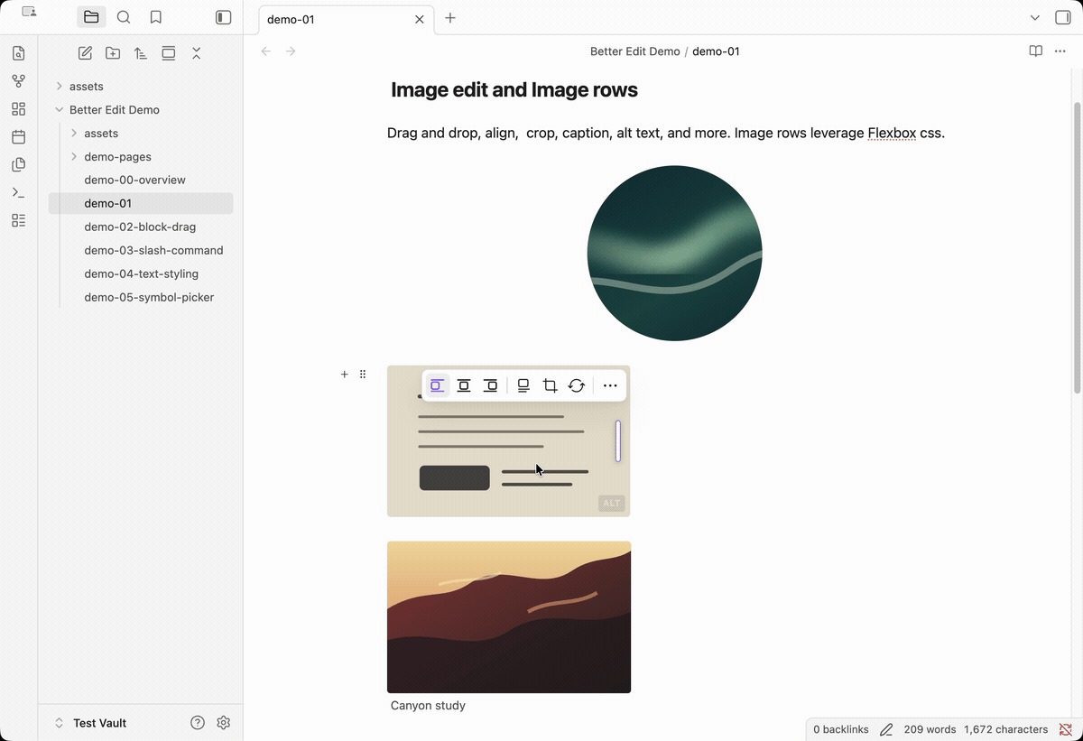 Image row drag and caption demo