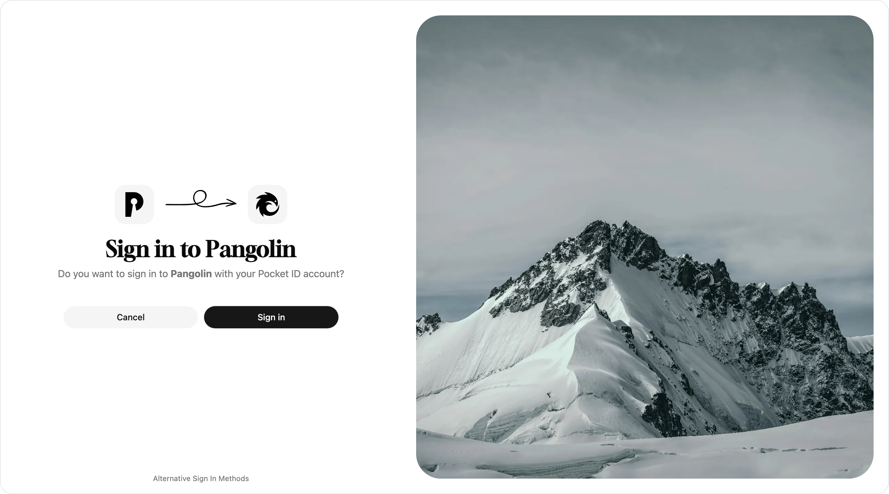 The Pocket ID sign-in page for Pangolin
