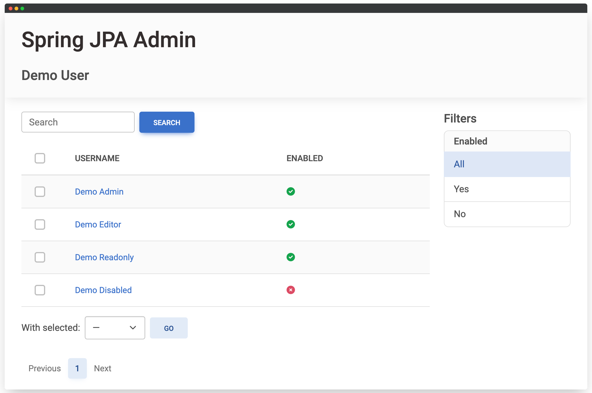 Demo User list view final result