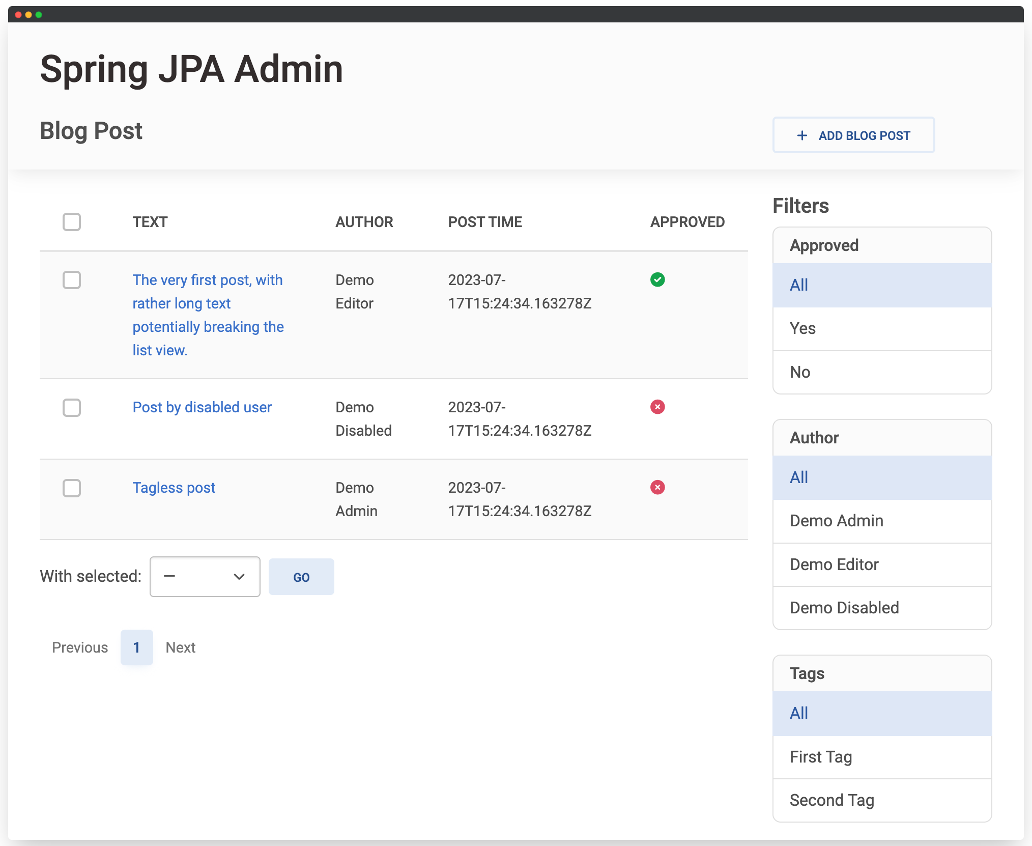 Post list view with custom author representation
