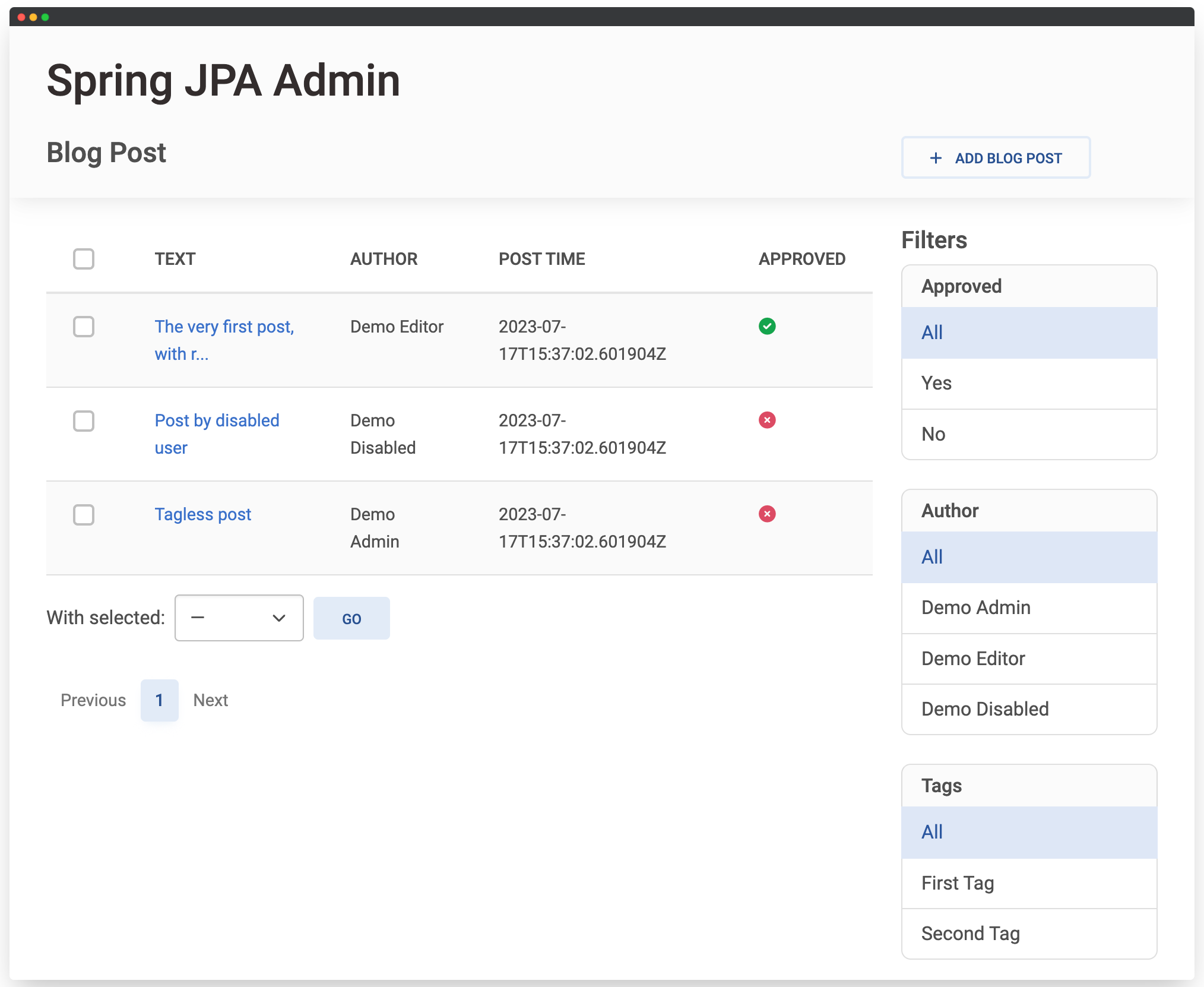 Post list view with text preview