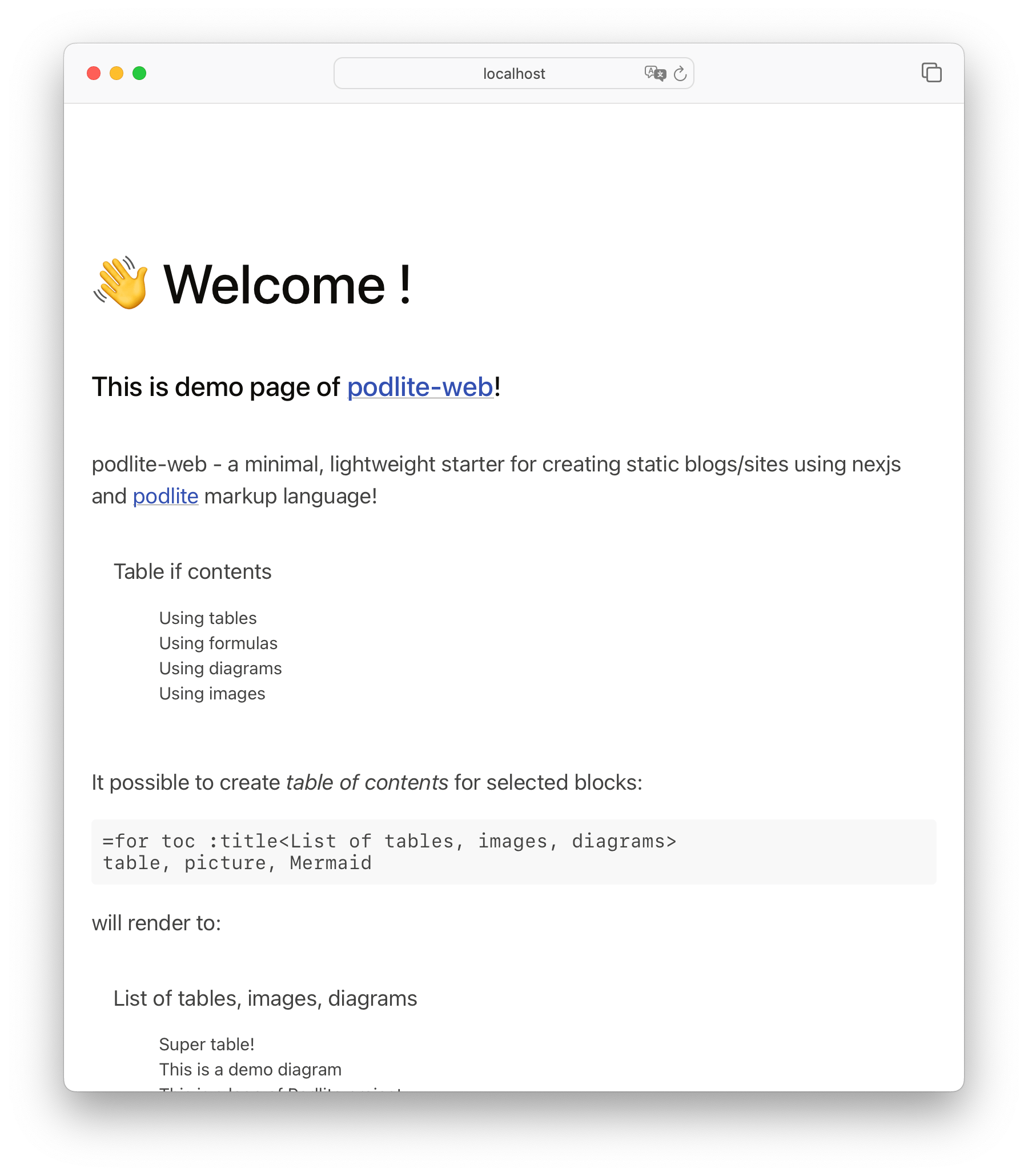 Podlite-Web demo page