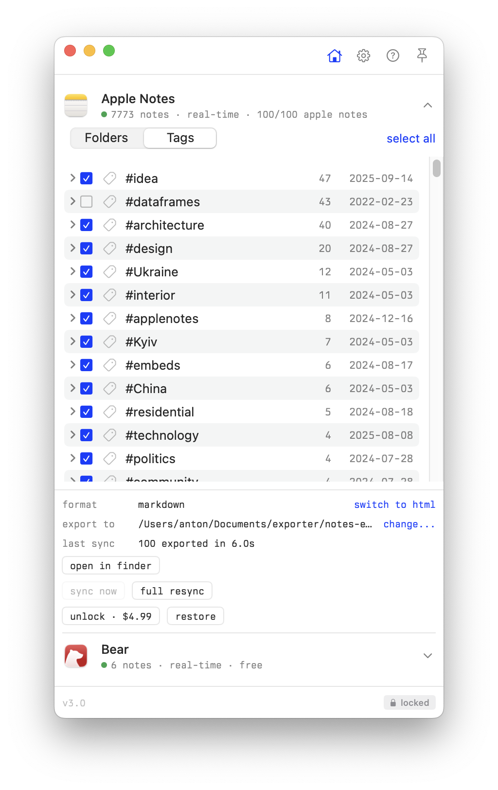 Apple Notes tags