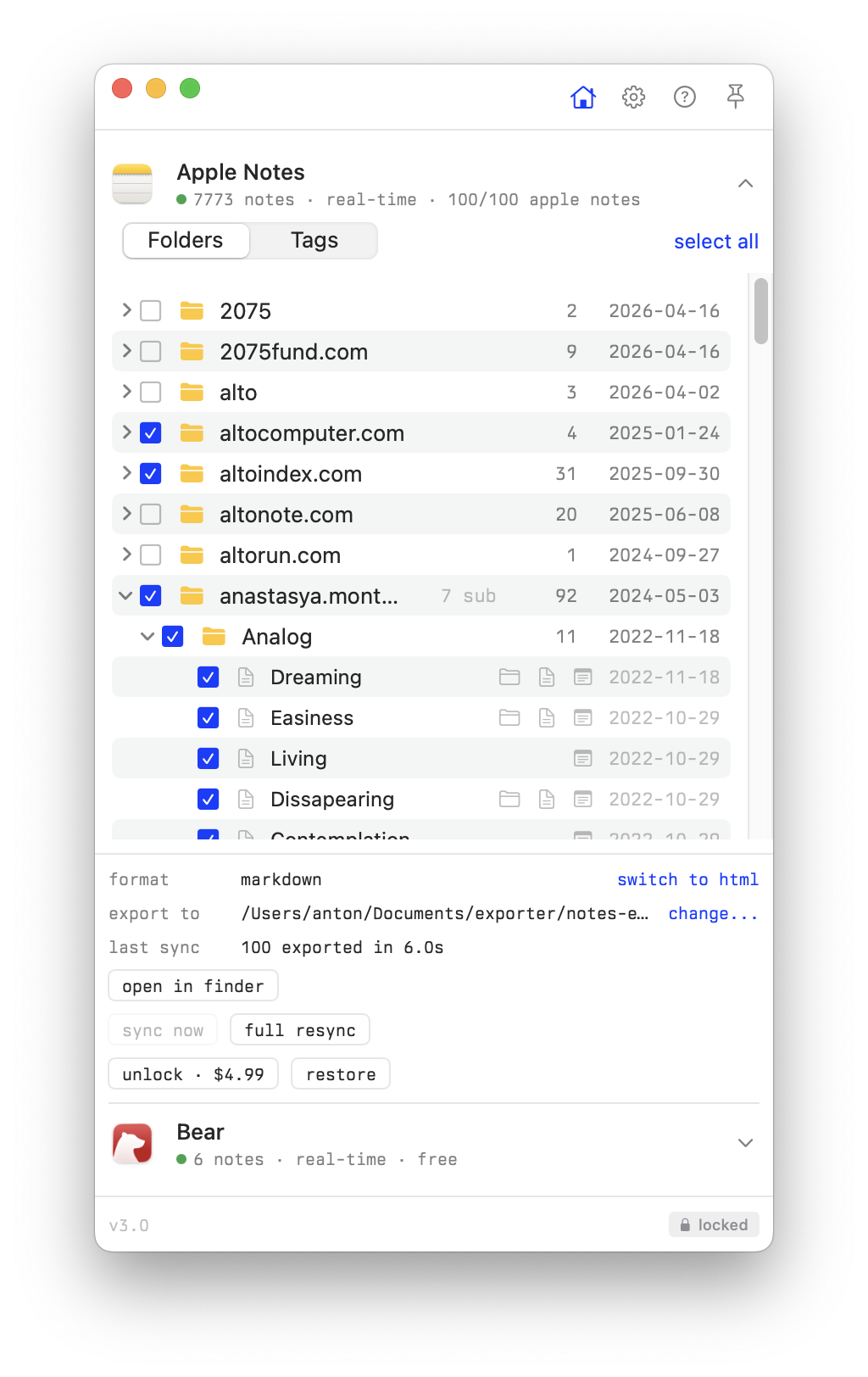 Apple Notes folders