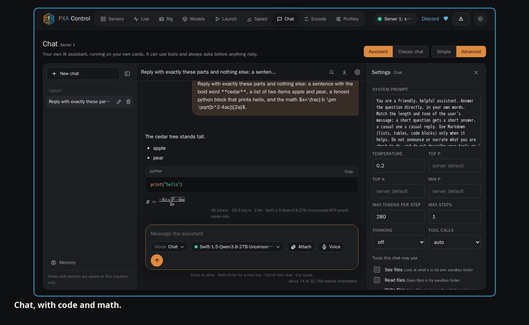 Chat with code and math