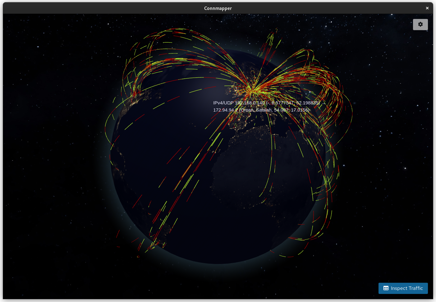 A screenshot of the globe on a system with lots of internet connections