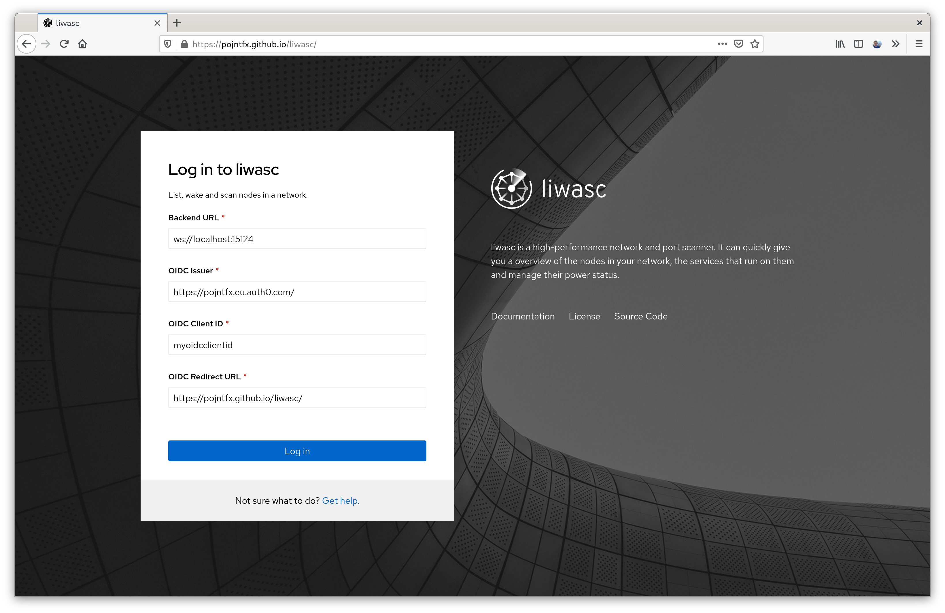 Setup page