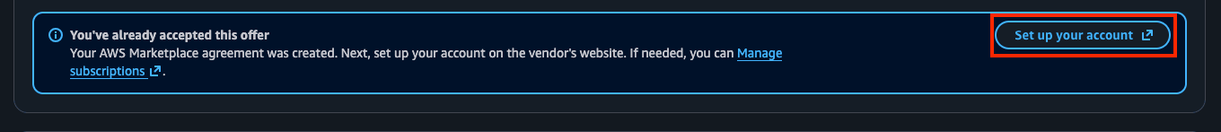 AWS Marketplace banner with the Set up your account button