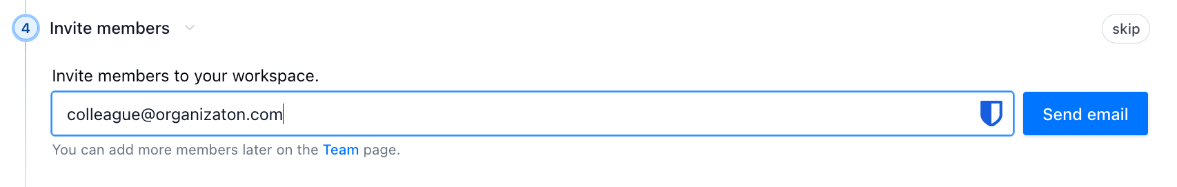 Invite members step with email input field