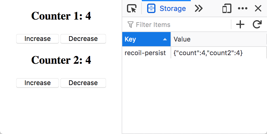 Example of persist state in localStorage