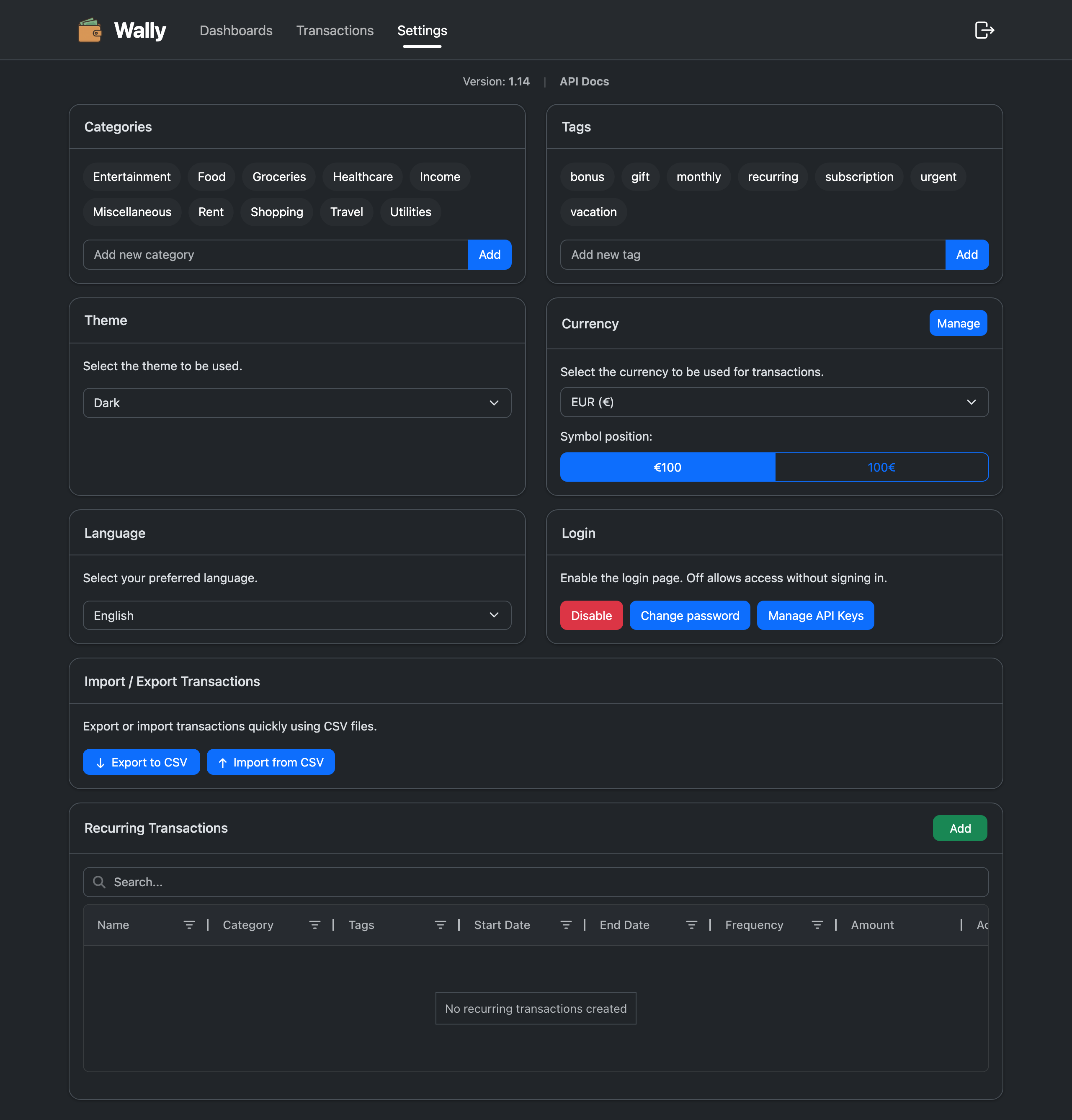 Settings Dark