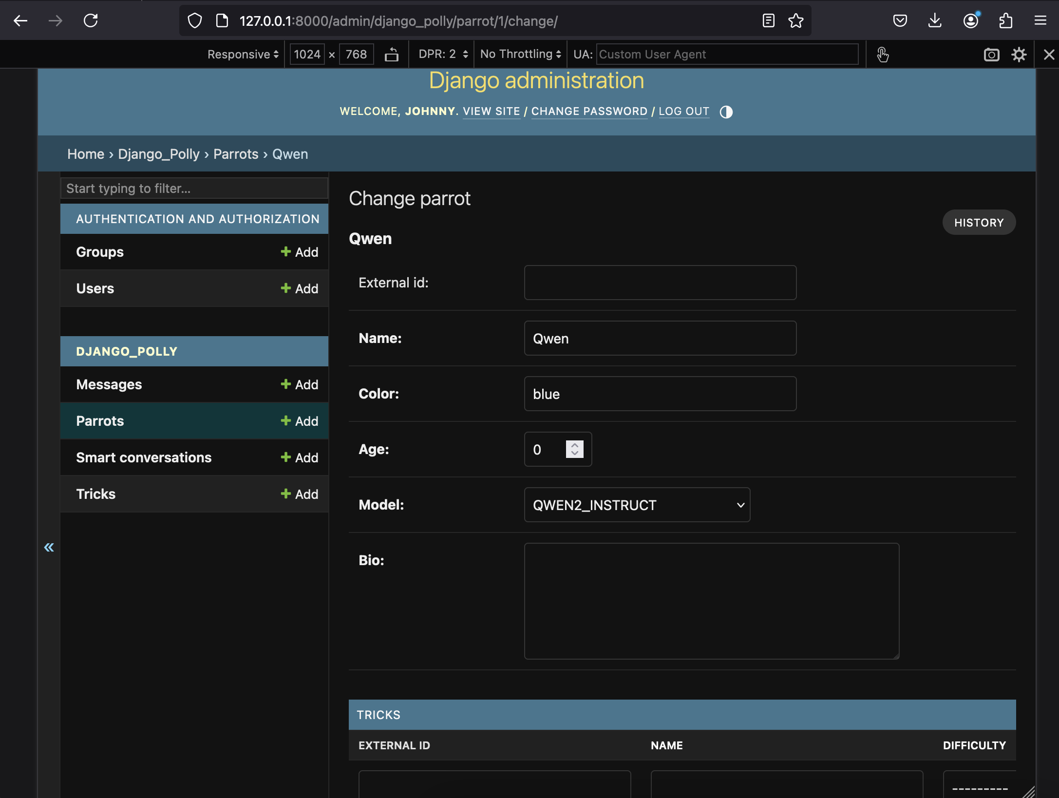 Django Admin Parrot UI