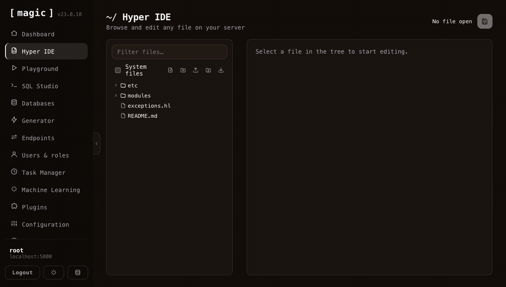 Editing a Hyperlambda endpoint in Hyper IDE and executing it, returning JSON in 8 milliseconds