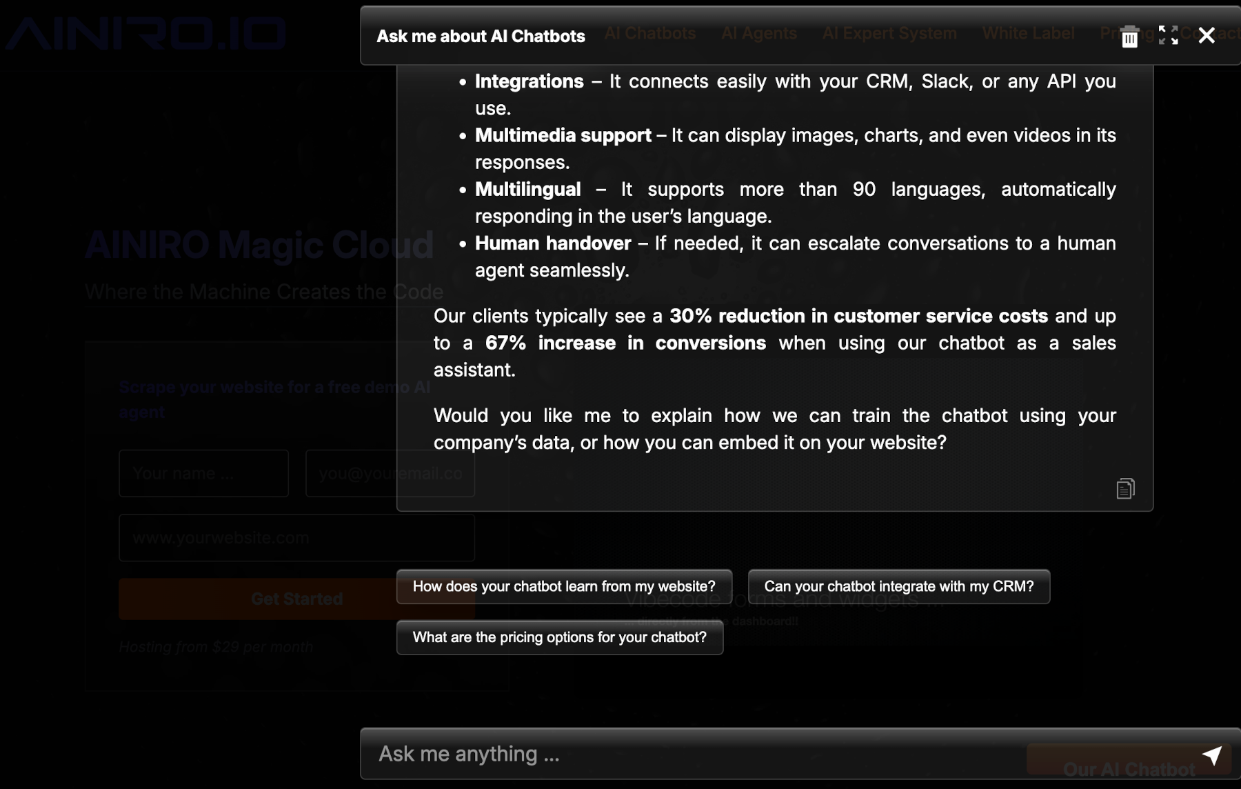 Embeddable AI chatbot