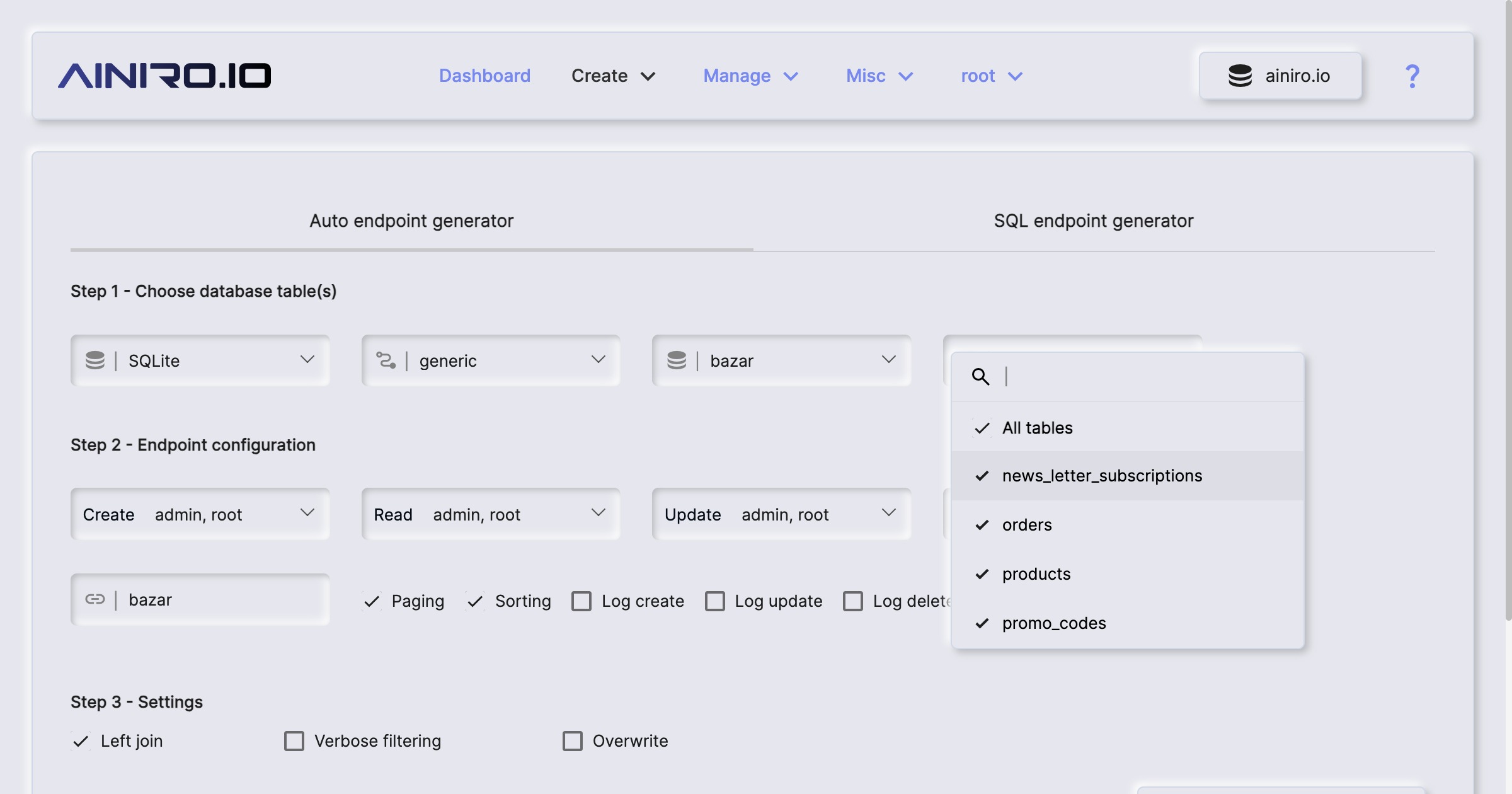 Backend generator