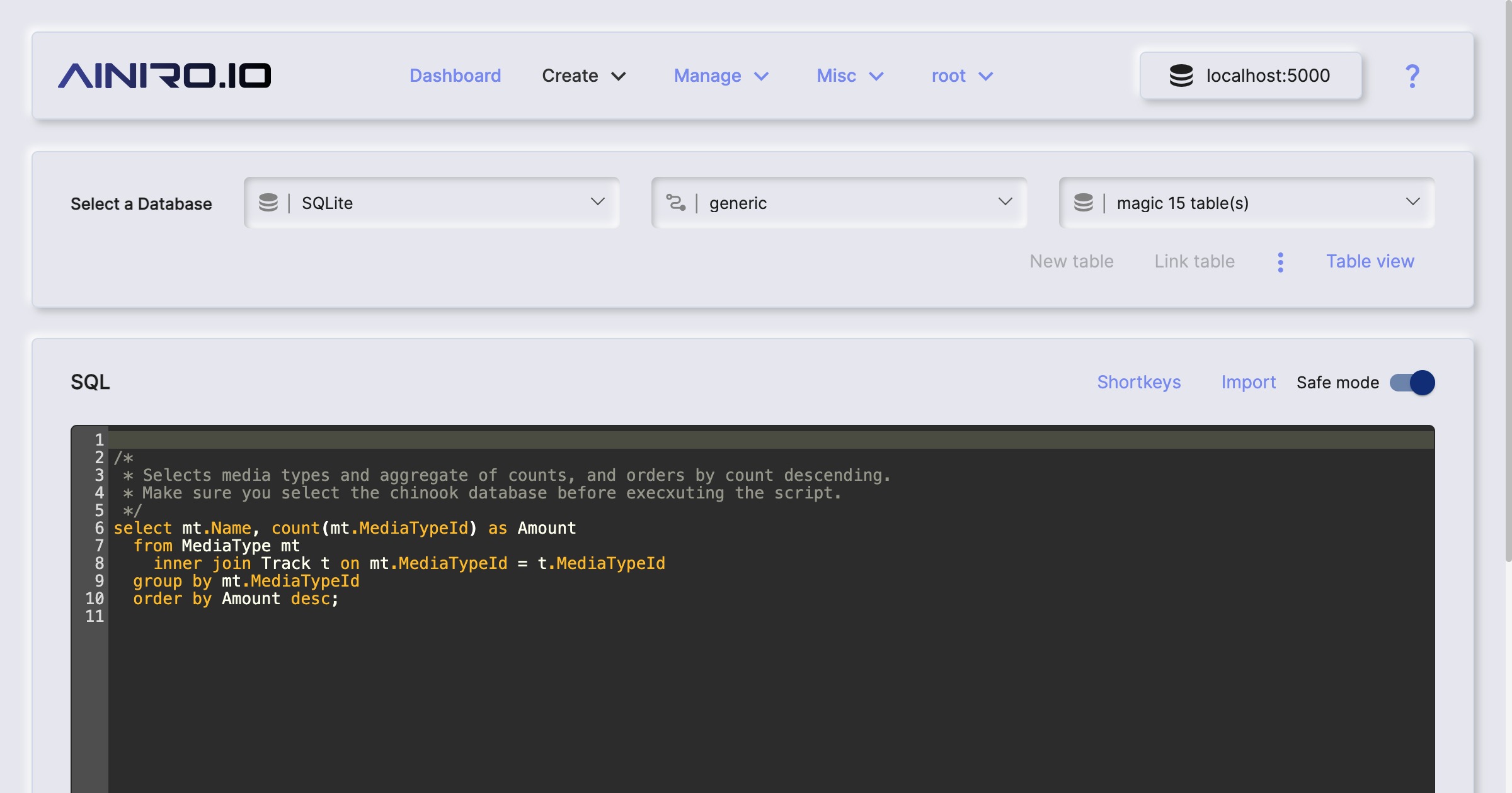 SQL Studio SQL view