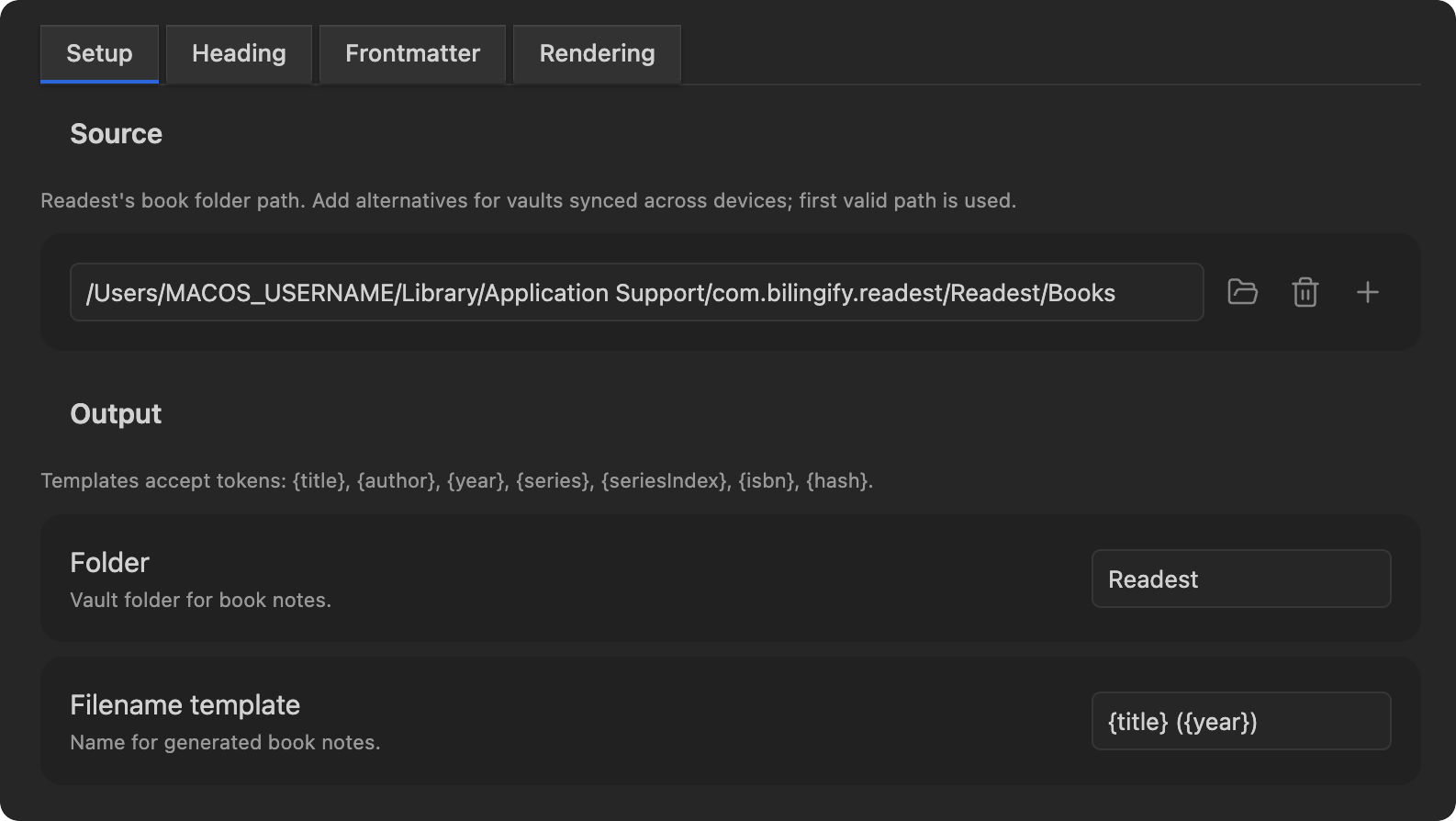 Setup settings tab