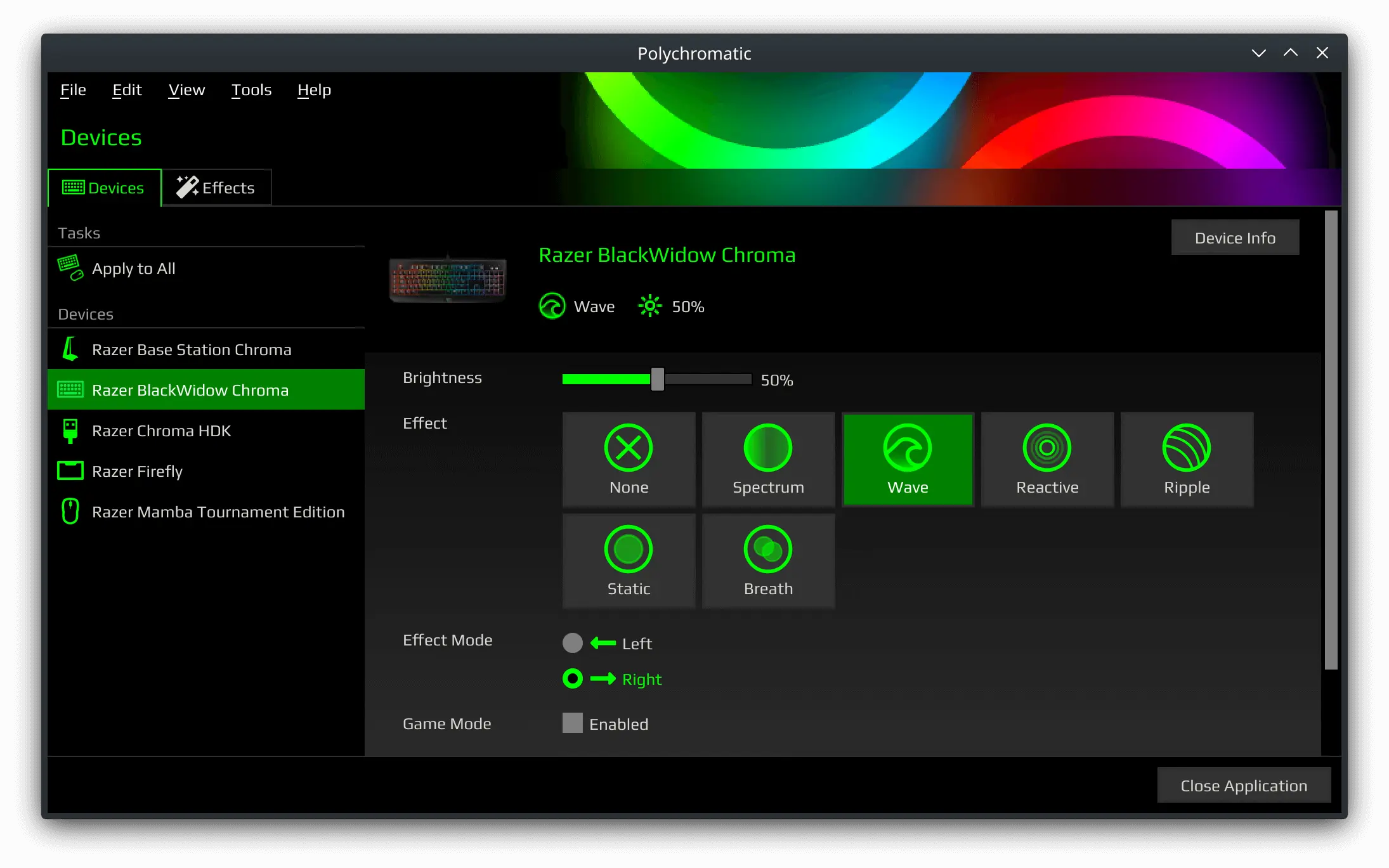 Screenshot of Polychromatic's v1.0.0 Controller interface