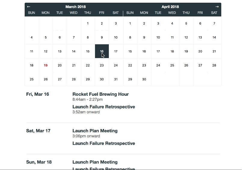 user filter events with a calendar