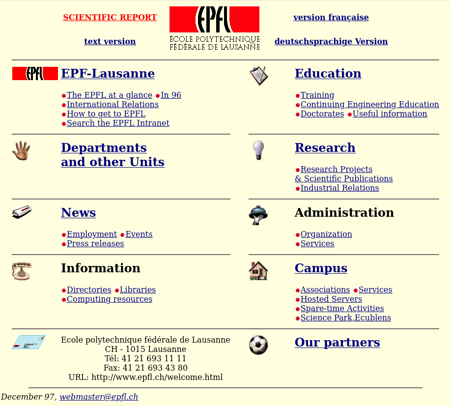 Premier site Internet de l’EPFL, en 1997