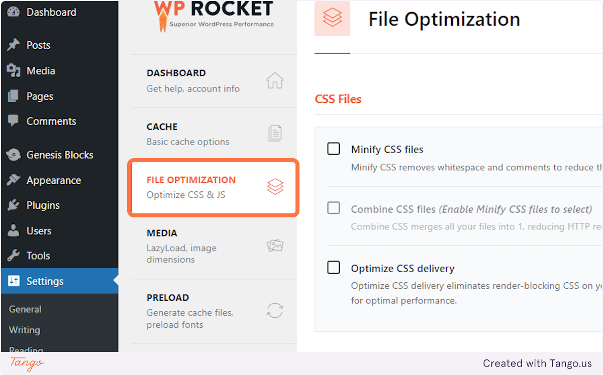 WP Rocket Settings and File Optimization