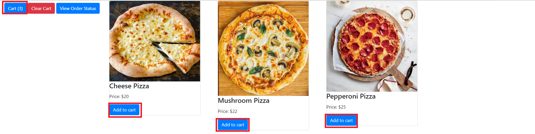 Add Pizza to Cart